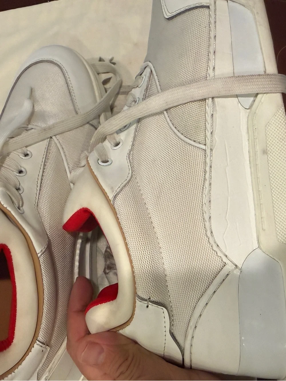 Christian Louboutin White Sneakers with Red Inner Trim - Picture 1 of 7
